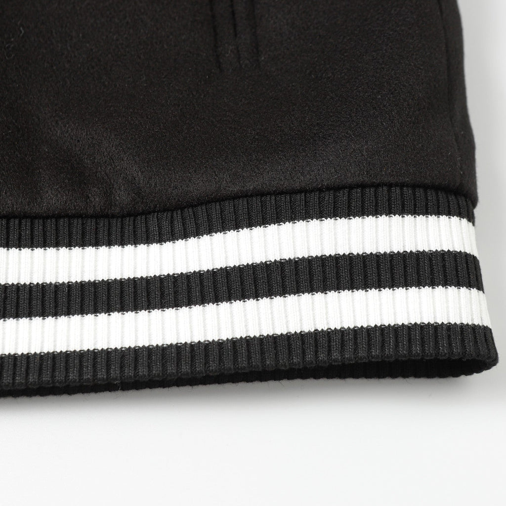 Chrome-Hearts Cross Embroidered Leather Sleeve Varsity Jacket - Black Street Style 116