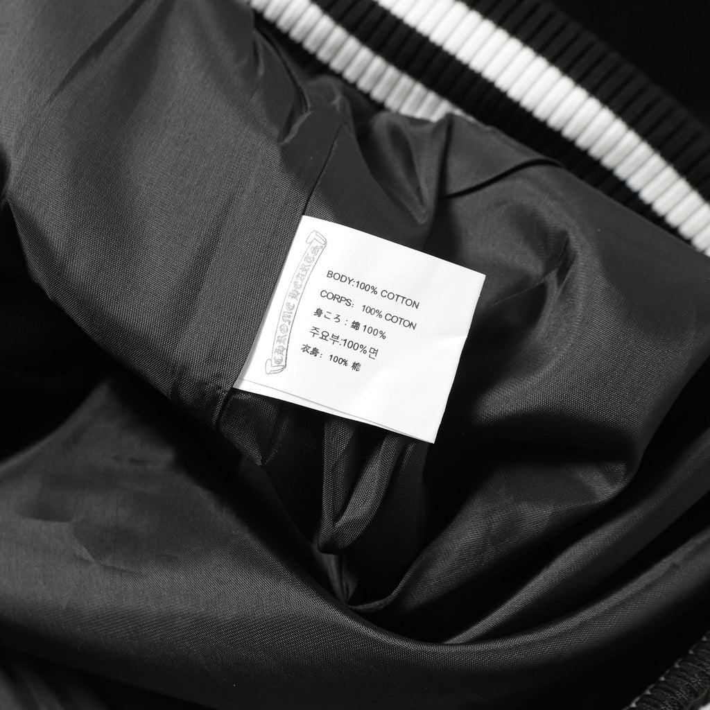 Chrome-Hearts Cross Embroidered Leather Sleeve Varsity Jacket - Black Street Style 116