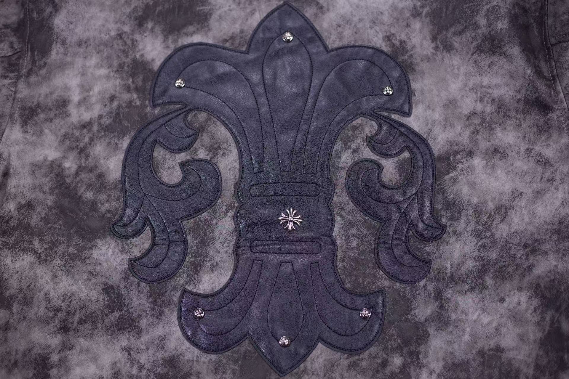 Chrome-Hearts Fleur-de-lis Patch Varsity Jacket - Grey Tie-dye Outerwear A5588