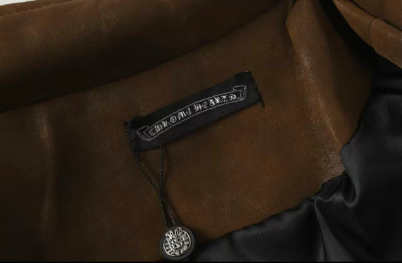 Chrome-Hearts Cross Patch Suede Jacket - Brown Gothic Streetwear Outerwear 8833