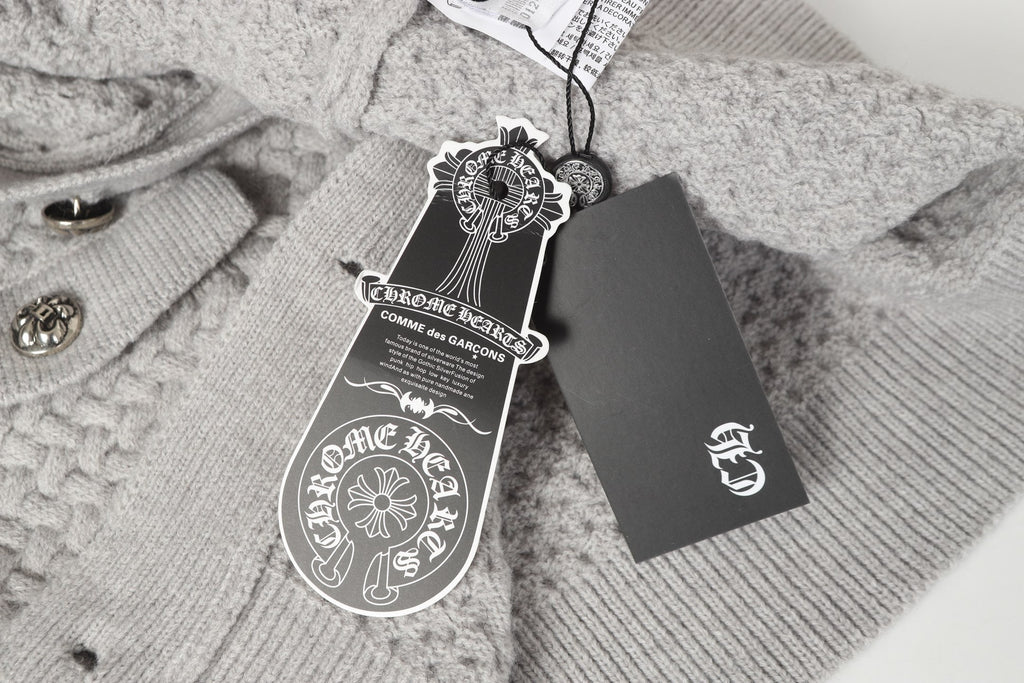 Chrome-Hearts Gothic Cross Knit Cardigan - Black Grey Streetwear Jacket 904