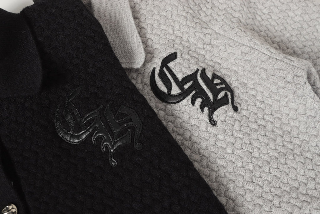 Chrome-Hearts Gothic Cross Knit Cardigan - Black Grey Streetwear Jacket 904